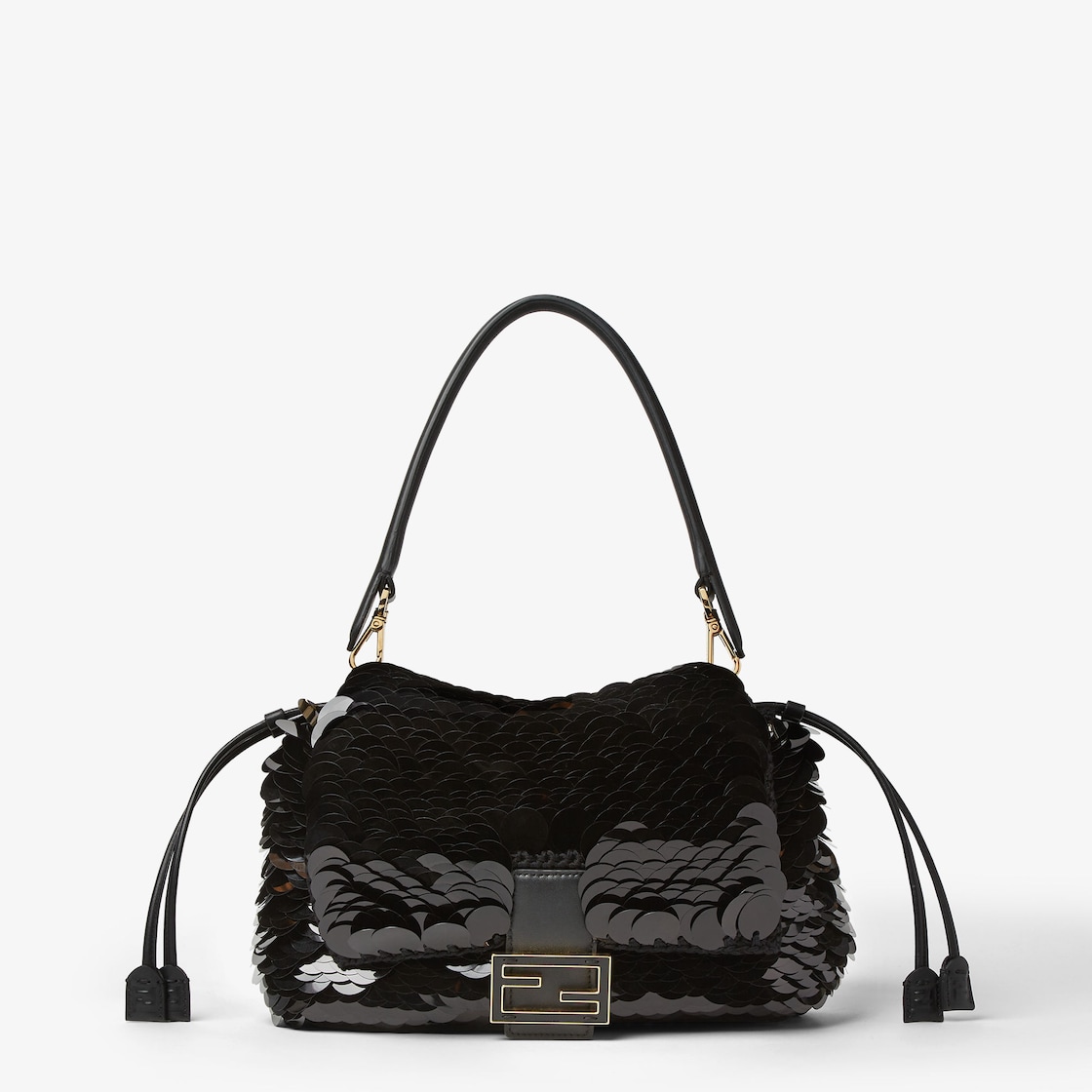 FENDI Mamma Baguette Medium Black crochet bag with maxi sequins - Image 1